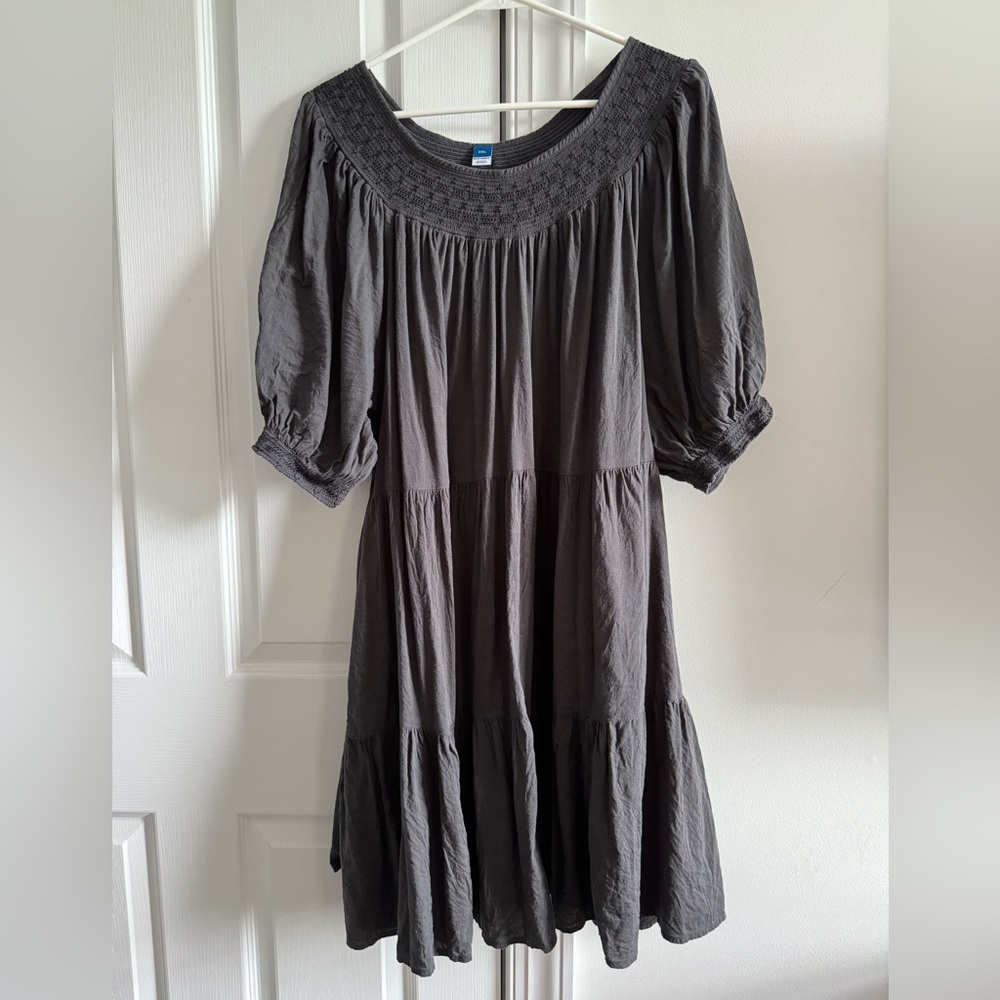 Smocked puff sleeve swing dress
